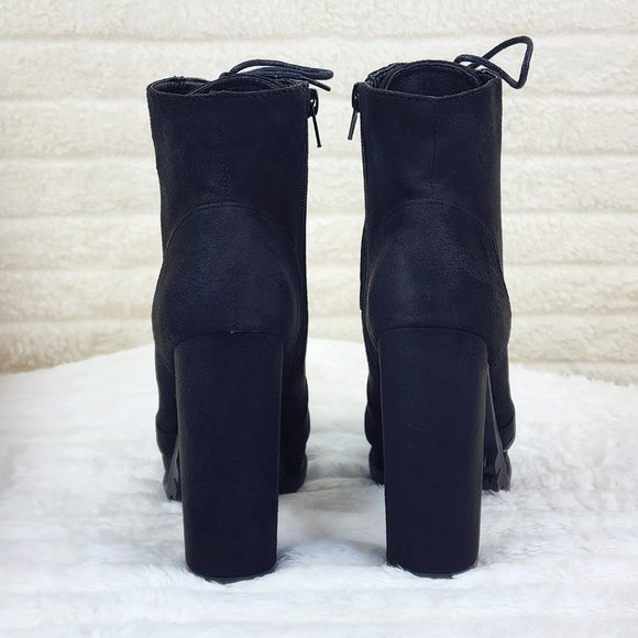 Vivian Black Faux Suede Chunky Heel Platform Ankle Boots - Picture 8 of 14
